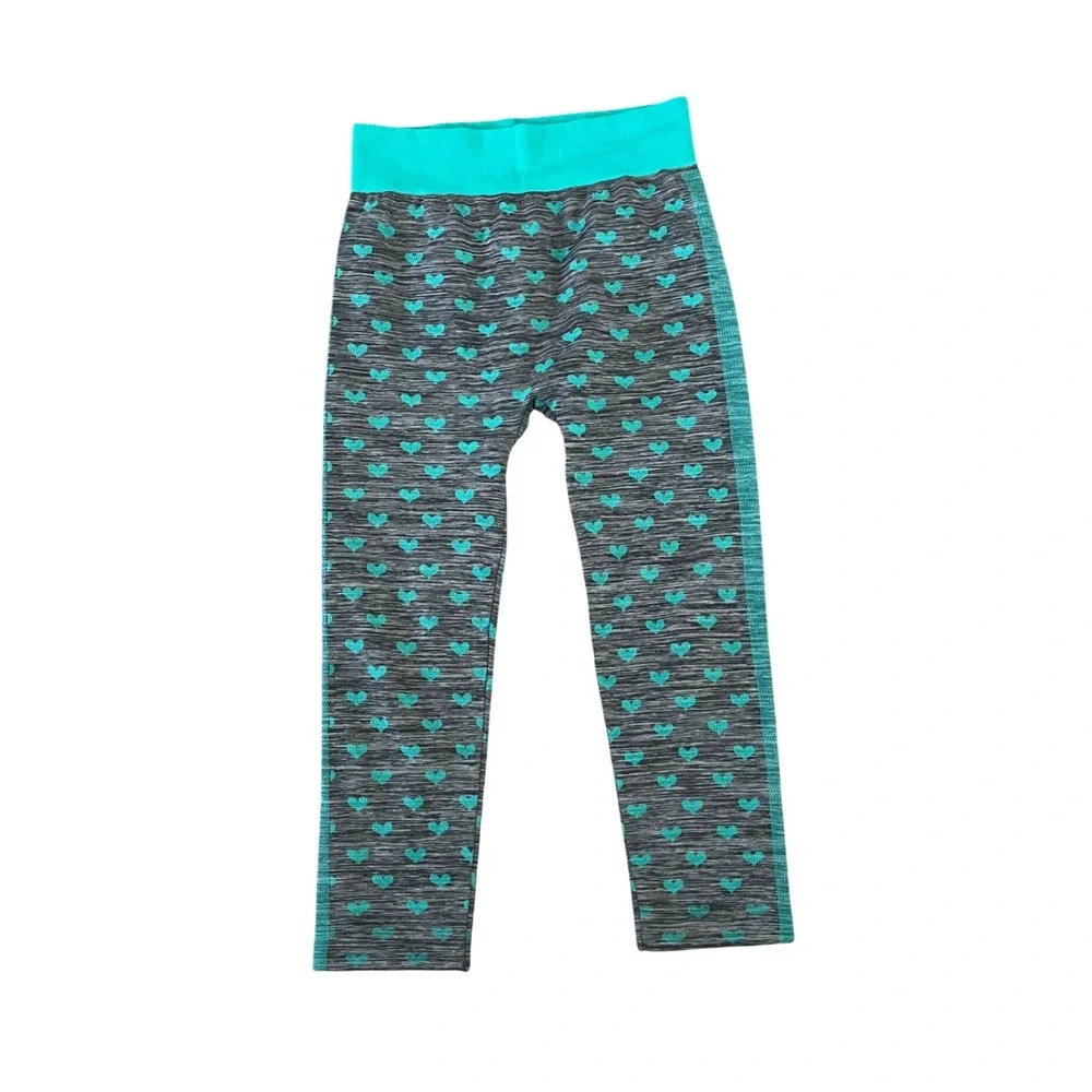Activ Pro Leggings L/XL Space Dye‎ HEARTS Turquoise Gray Love Activewear Workout